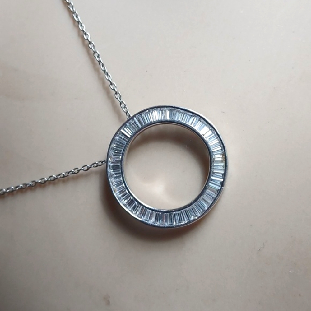 Sterling And Baquette Diamond Circle Pendant Lobster Clasp Quality